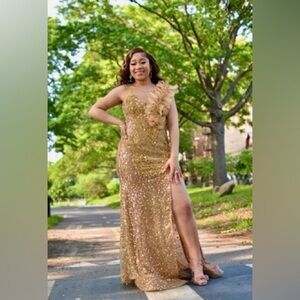 Elegant Gold Sequin Evening Gown